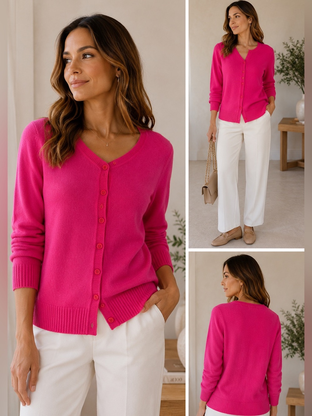 Forever 21 Hot Pink V-Neck Button Front Cardigan